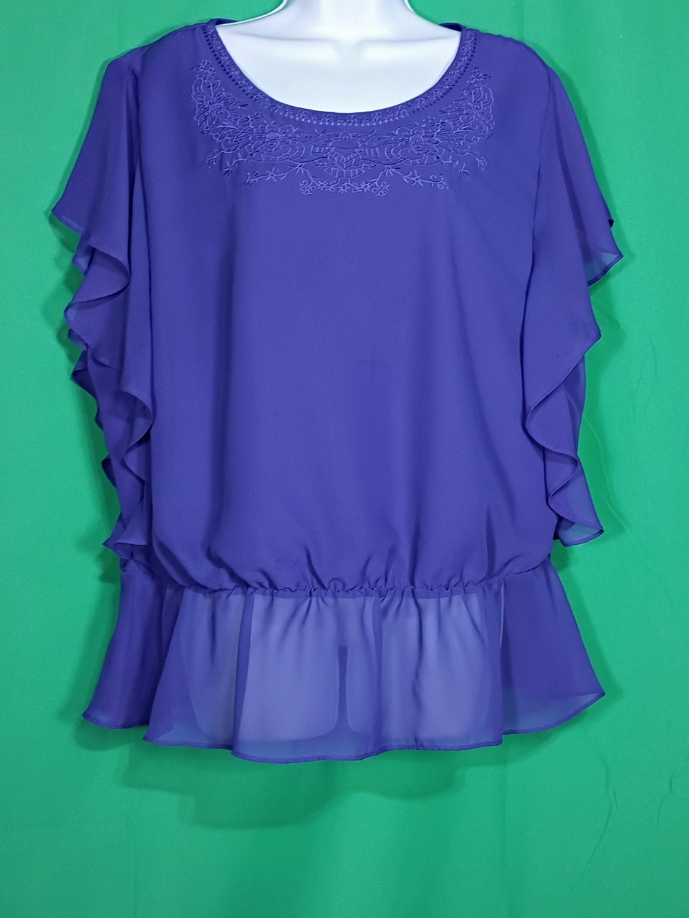 Cato Women's Size XL Purple Tunic Lined Floral Short Sleeve Top